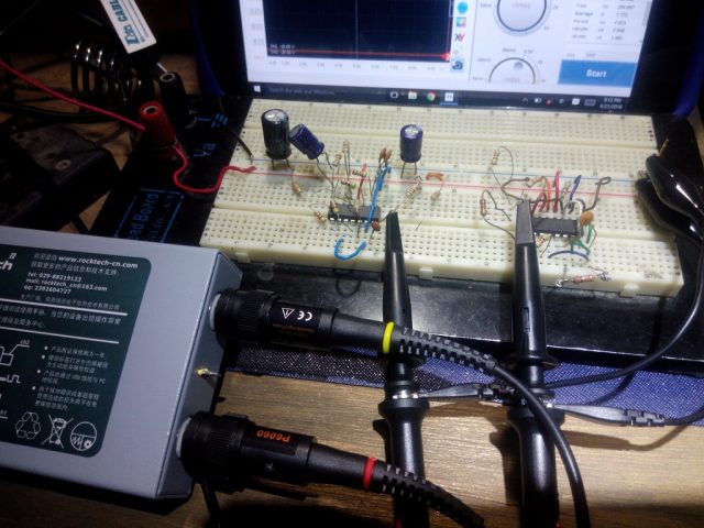 Breadboard layout for testing on the left LM319 right TL494