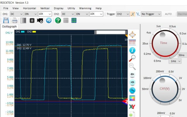 output voltage comparison of u2 in yellow and u1 in blue